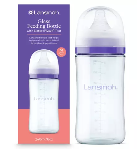 Lansinoh Tuttipullo Lasinen 240ml + tuttipää 3+ wauva - Tuttipullot ja tuttipäät - LAN77250 - 1