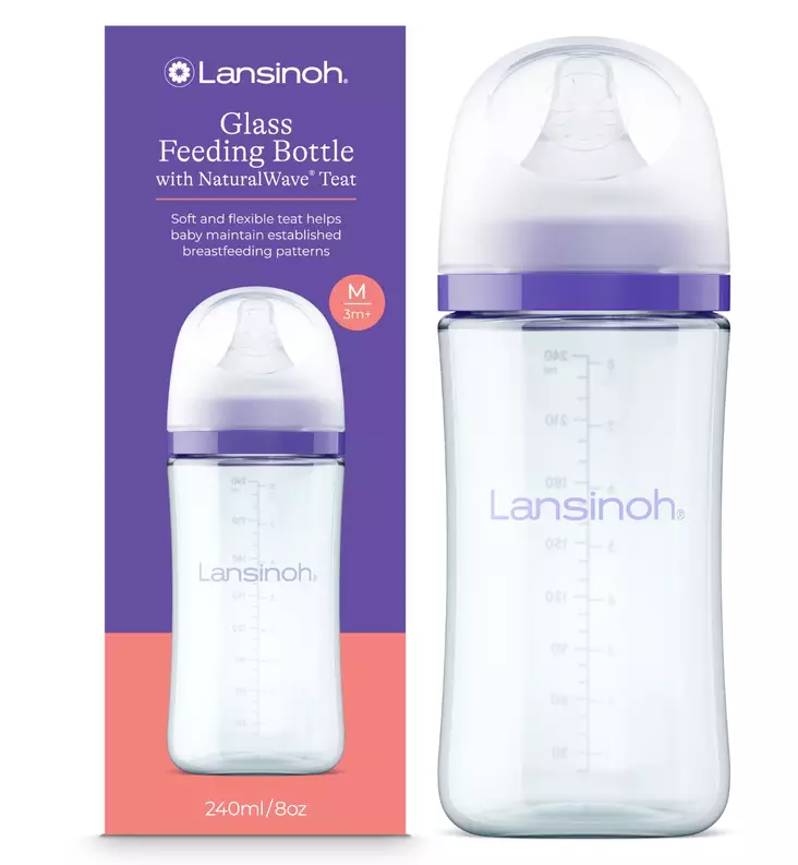 Lansinoh Tuttipullo Lasinen 240ml + tuttipää 3+ wauva - Tuttipullot ja tuttipäät - LAN77250 - 1