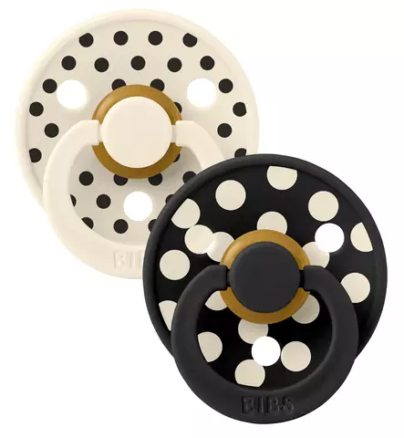 Bibs Studio Colour Luonnonkumitutti 2-pack polka dot ivory black wauva - Tutit ja tuttinauhat - 11034101 - 2