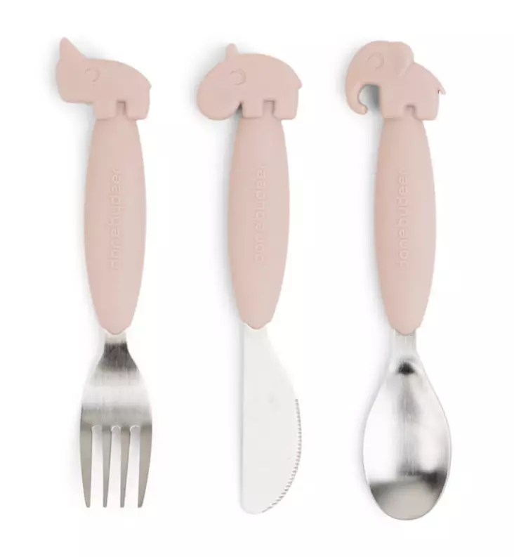 Done_by_Deer_easy_grip_cutlery_set_powder_vaaleanpunainen_silikoni_met=
alli_lasten_aterinsetti_wauva - Lasten ensilusikat ja aterimet - 1126861 - 1
