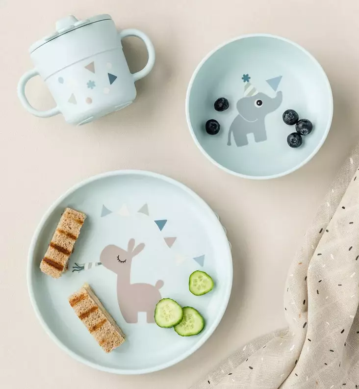 Done by Deer Lasten Ruokailusetti imukupilla celebration blue wauva - Lasten imukuppilautaset - 1593032 - 1