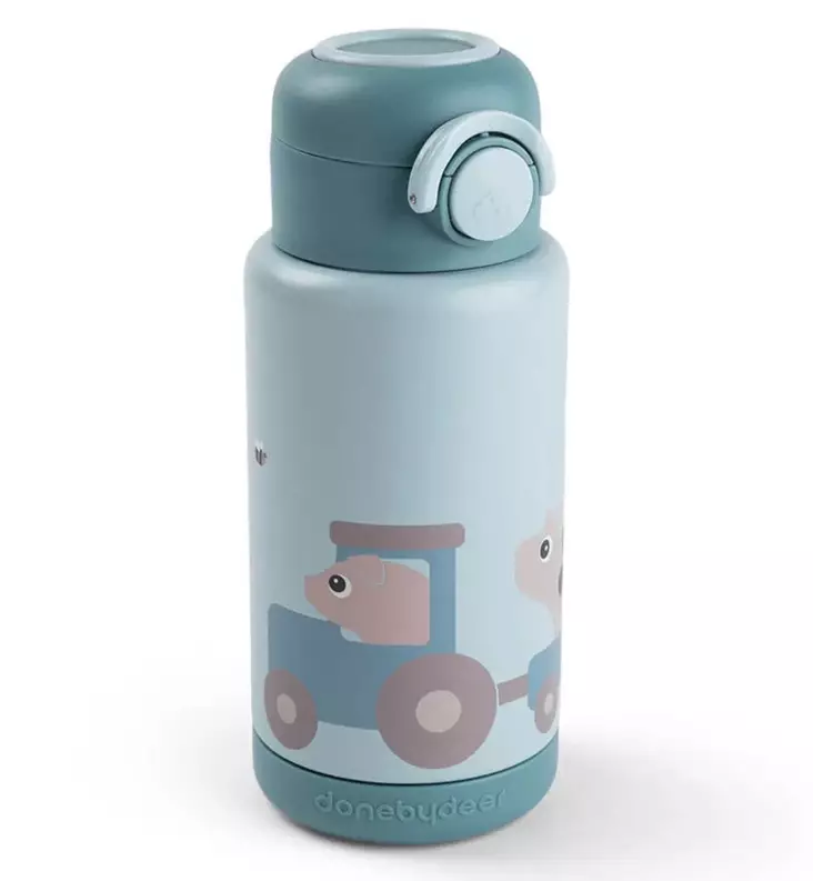 Done by Deer Metallinen Termospullo 340 ml tiny farm blue wauva - Lasten mukit, nokkamukit ja pillimukit - 1051722 - 1