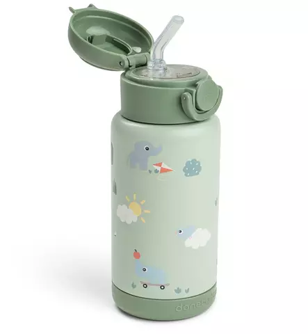 Done by Deer Lasten termospullo pillillä, 340 ml playground green wauva - Lasten mukit, nokkamukit ja pillimukit - 1061133 - 2