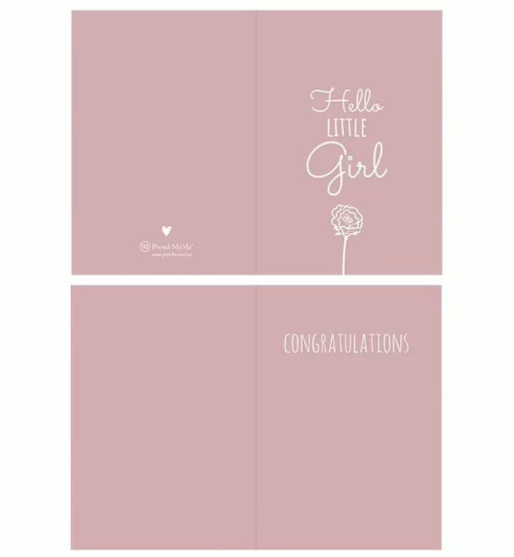 Proudmama_kortti_hello_little_girl_vaaleanpunainen_wauva - Vauvakirjat, kehykset ja muistot - ID_543 - 1