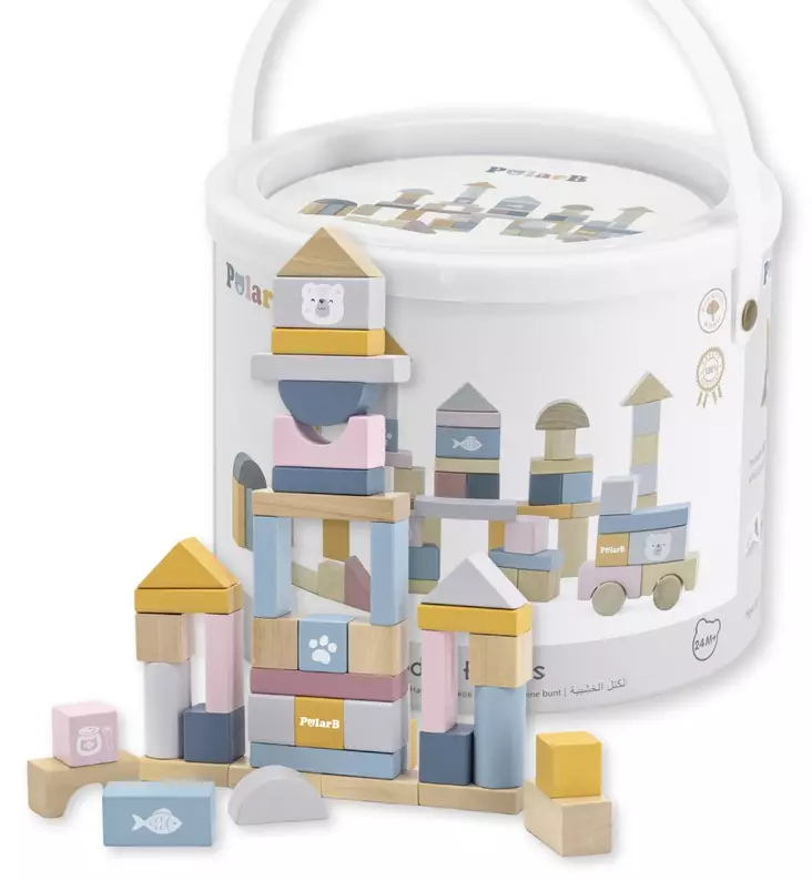 PolarB Puinen palikkasetti, 60 osaa wauva - Puuhalelut taaperoille - 274473 - 1