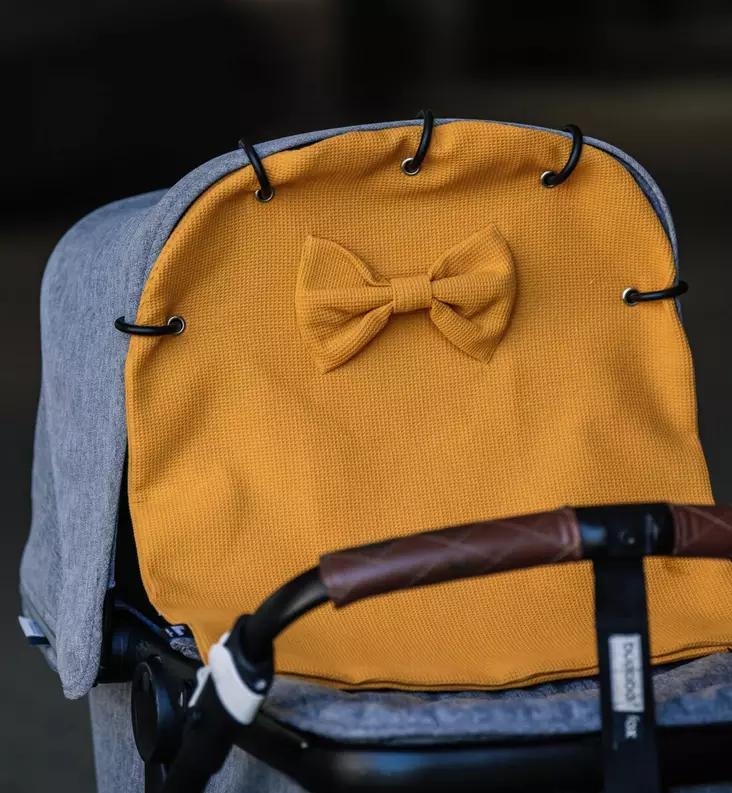 Unavaate, vaunuverho rusetilla, vohvelikangas, Okra, keltainen, Wauva - Vaunuverhot ja aurinkovarjot rattaisiin - 83365 - 2