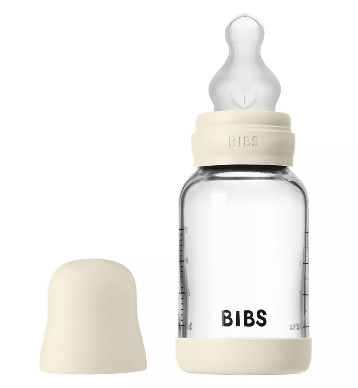 Bibs Lasinen tuttipullo 120 ml, silikonipää ivory wauva - Tuttipullot ja tuttipäät - 50191216 - 1