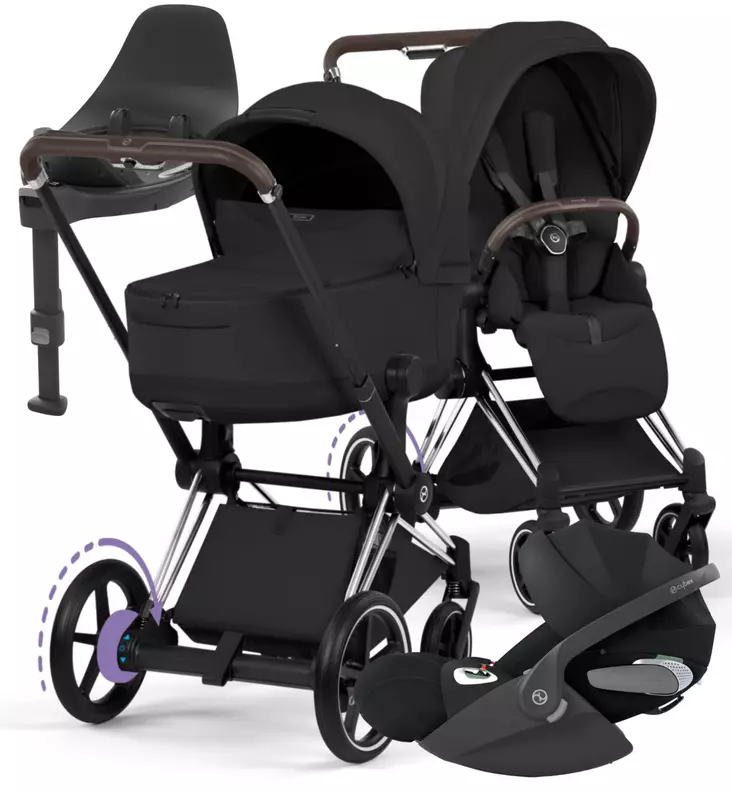 Cybex ePriam Style Sähköavusteiset Lastenvaunut Starttipaketti Cloud T turvakaukalolla ja jalustalla chrome brown sepia black wauva - Yhdistelmävaunut - 526000231SPYSB - 1
