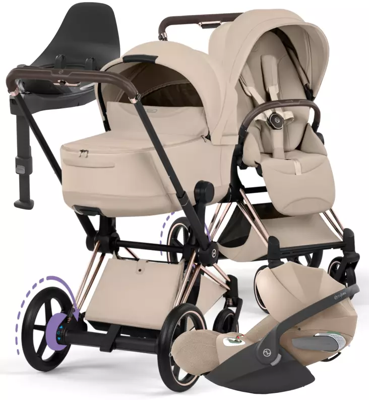 Cybex ePriam Style Sähköavusteiset Lastenvaunut Starttipaketti Cloud T turvakaukalolla ja jalustalla rose gold cozy beige wauva - Yhdistelmävaunut - 526000255SPYCB - 1