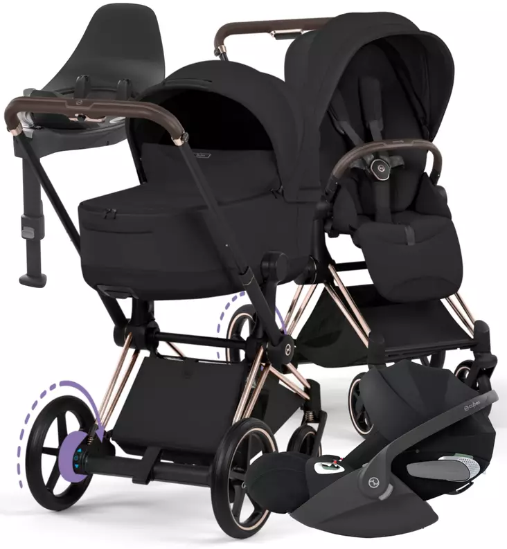 Cybex ePriam Style Sähköavusteiset Lastenvaunut Starttipaketti Cloud T turvakaukalolla ja jalustalla rose gold sepia black wauva - Yhdistelmävaunut - 526000255SPYSB - 1