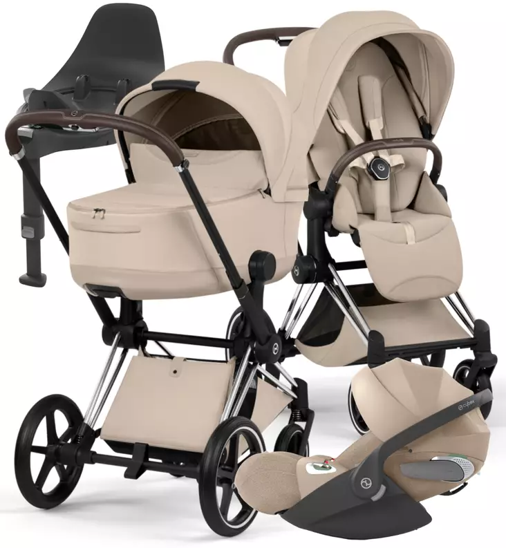Cybex Priam Style Lastenvaunujen Starttipaketti Cloud T turvakaukalolla ja jalustalla chrome brown cozy beige wauva - Yhdistelmävaunut - 526000201SPYCB - 1