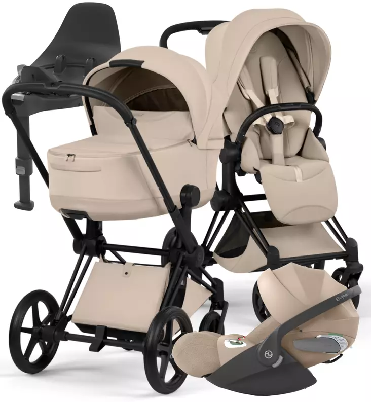 Cybex Priam Style Lastenvaunujen Starttipaketti Cloud T turvakaukalolla ja jalustalla matt black cozy beige wauva - Yhdistelmävaunut - 526000211SPYCB - 1