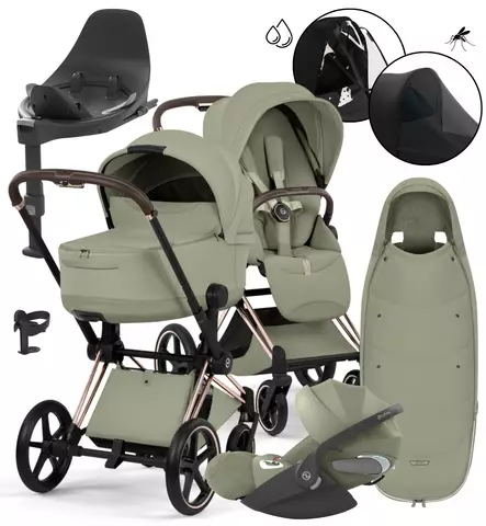 Cybex Priam Style Lastenvaunujen All-in-One Starttipaketti sage green rose gold wauva - Yhdistelmävaunut - 526000221PALLSAGE - 1