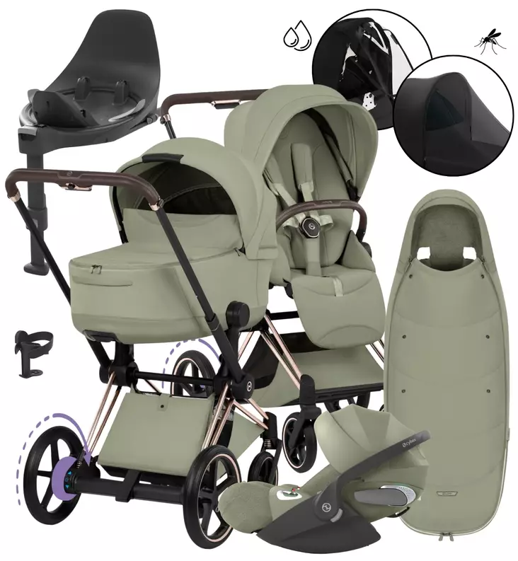 Cybex ePriam Style Lastenvaunujen All-in-One Starttipaketti Sage green rose gold wauva - Yhdistelmävaunut - 526000255PALLSAGE - 1