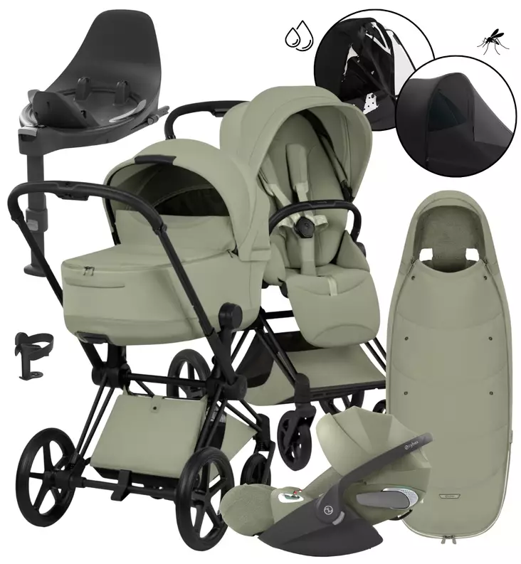 Cybex Priam Style lastenvaunujen All-in-One Starttipaketti sage green matt black wauva - Yhdistelmävaunut - 526000211PALLSAGE - 1