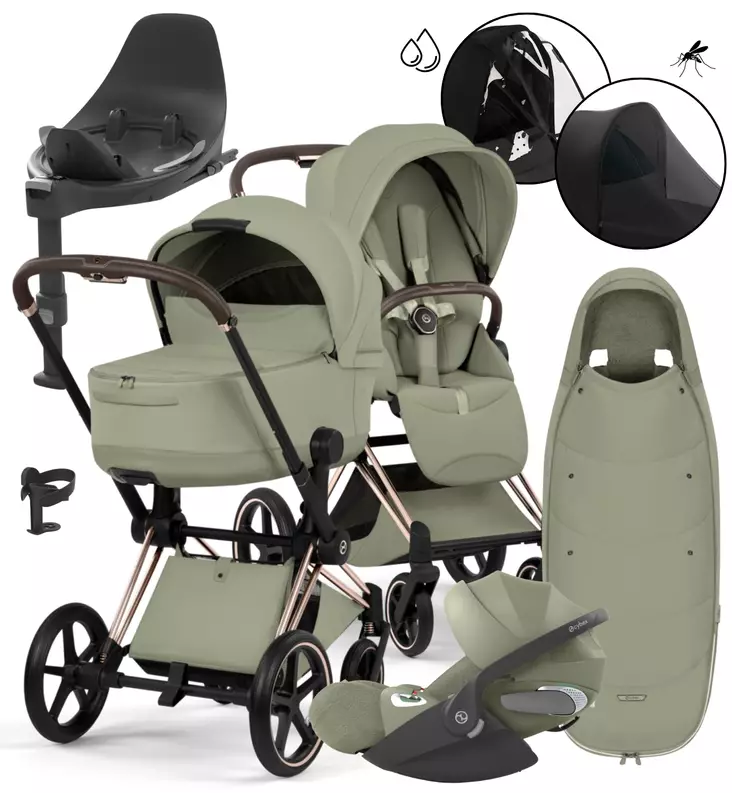 Cybex Priam Style Lastenvaunujen All-in-One Starttipaketti sage green rose gold wauva - Yhdistelmävaunut - 526000221PALLSAGE - 1