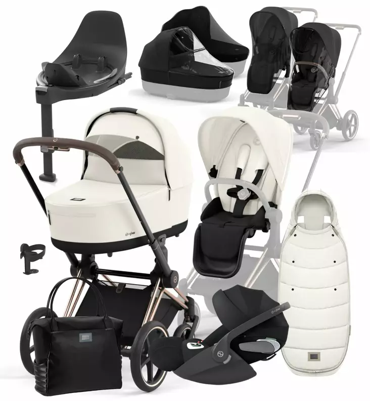 Cybex_Priam4_Starttipaketti_All-in-one_OffWhite_RoseGold_CloudT_BaseT_wauva - Yhdistelmävaunut - 521002337-APROGOOF - 1