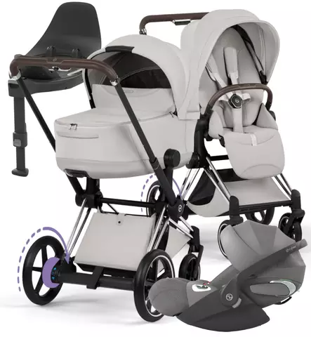 Cybex ePriam Style Sähköavusteiset Lastenvaunut Starttipaketti Cloud T turvakaukalolla ja jalustalla chrome brown city grey wauva - Yhdistelmävaunut - 526000231SPYCG - 1