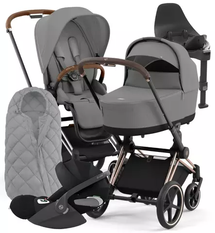 Cybex Priam 4 Lastenvaunujen Starttipaketti turvakaukalolla ja jalustalla + Snøgga lämpöpussi wauva - Yhdistelmävaunut - 521002319-SNPMG - 1