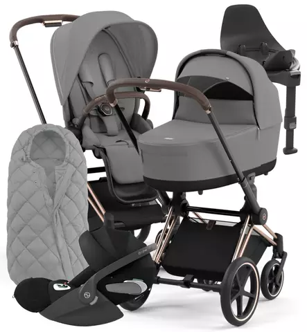 Cybex Priam 4 Lastenvaunujen Starttipaketti turvakaukalolla ja jalustalla + Snøgga lämpöpussi wauva - Yhdistelmävaunut - 521002337-SNPMG - 1