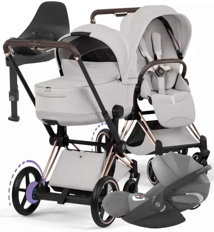 Cybex ePriam Style Sähköavusteiset Lastenvaunut Starttipaketti Cloud T turvakaukalolla ja jalustalla rose gold city grey wauva - Yhdistelmävaunut - 526000255SPYCG - 1