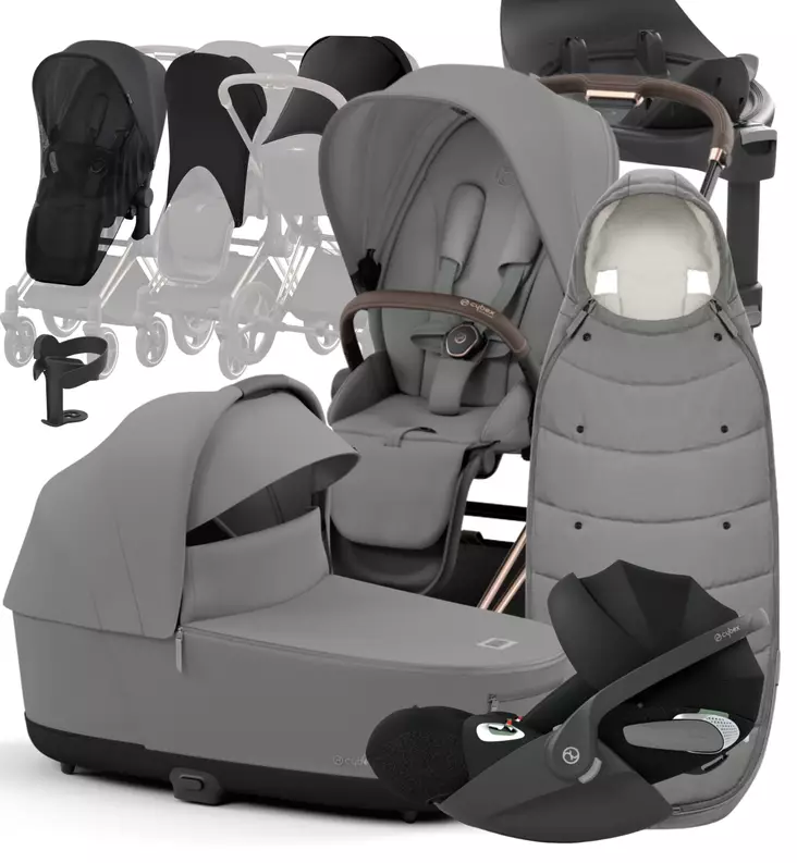 Cybex Priam 4 Lastenvaunujen Starttipaketti lisävarusteilla mirage grey wauva - Yhdistelmävaunut - 521002337-PLVMG - 1