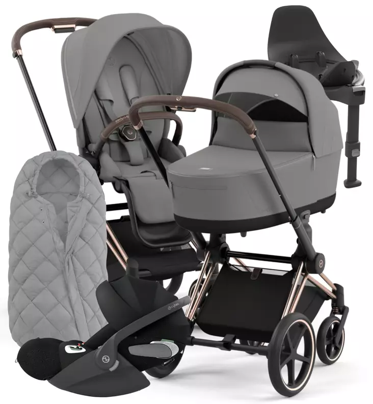 Cybex Priam 4 Lastenvaunujen Starttipaketti turvakaukalolla ja jalustalla + Snøgga lämpöpussi wauva - Yhdistelmävaunut - 521002337-SNPMG - 1