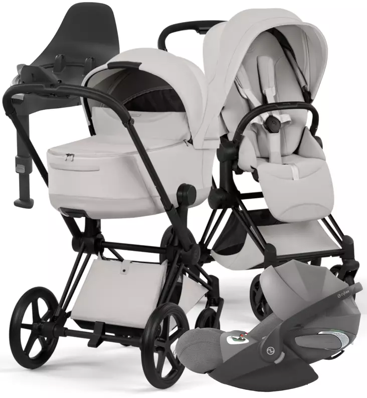 Cybex Priam Style Lastenvaunujen Starttipaketti Cloud T turvakaukalolla ja jalustalla matt black city grey wauva - Yhdistelmävaunut - 526000211SPYCG - 1