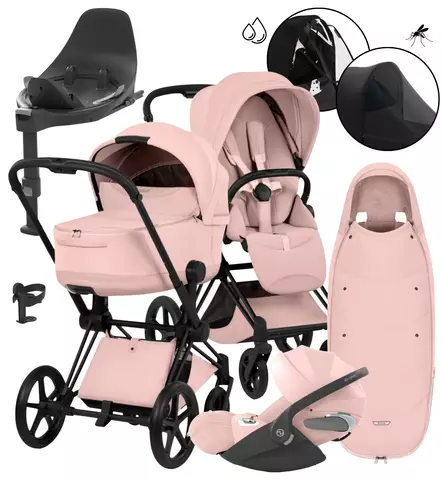 Cybex Priam Style Lastenvaunujen All-in-One Starttipaketti peach pink matt black wauva - Yhdistelmävaunut - 526000211PALLPEACH - 1