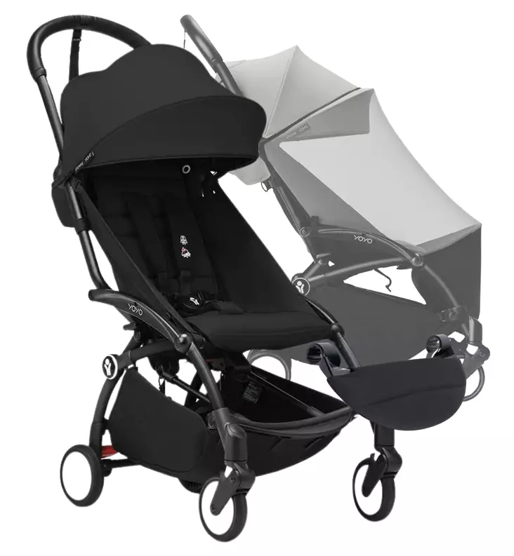 Stokke YOYO³ Starttipaketti jalkatuella ja hyönteissuojalla musta wauva - Matkarattaat - 646002-KPJH - 1