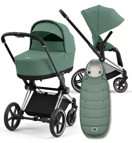 Cybex Priam 4 Lastenvaunujen Starttipaketti Platinum lämpöpussilla green wauva - Yhdistelmävaunut - 521002325-PLGL - 1