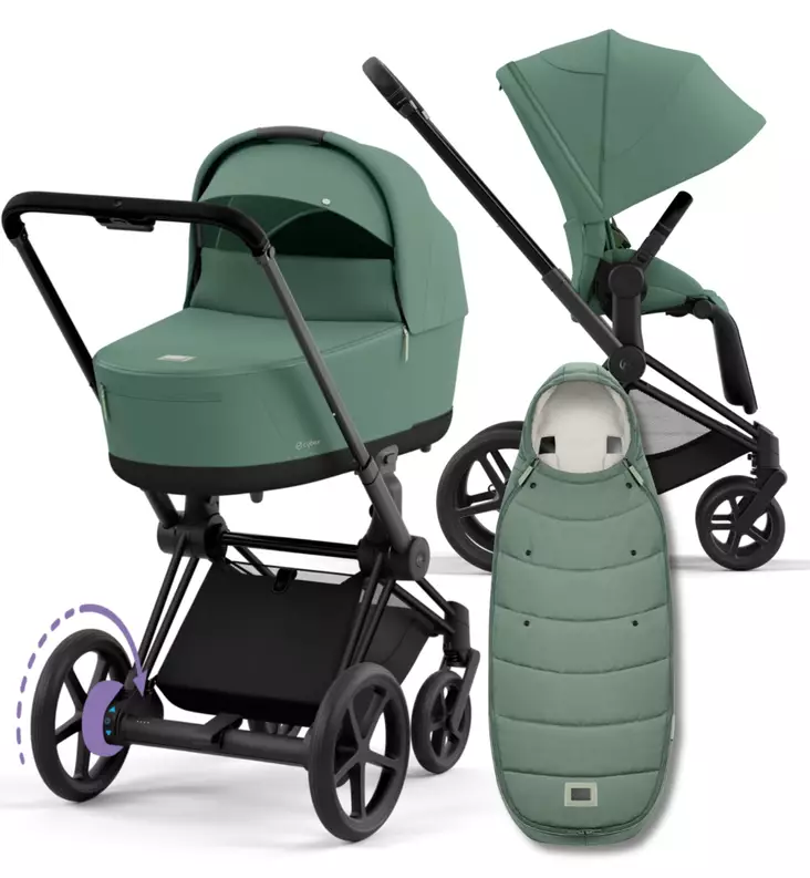 Cybex ePriam 4 Lastenvaunujen Starttipaketti Platinum lämpöpussilla green wauva - Yhdistelmävaunut - 521002365-PLGL - 1