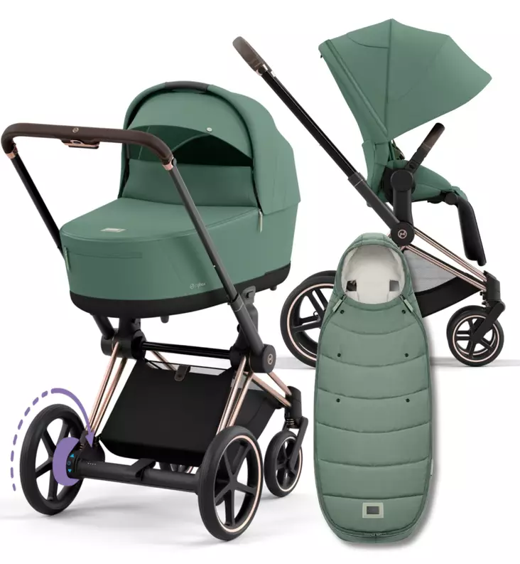 Cybex ePriam 4 Lastenvaunujen Starttipaketti Platinum lämpöpussilla green wauva - Yhdistelmävaunut - 521002373-PLGL - 1