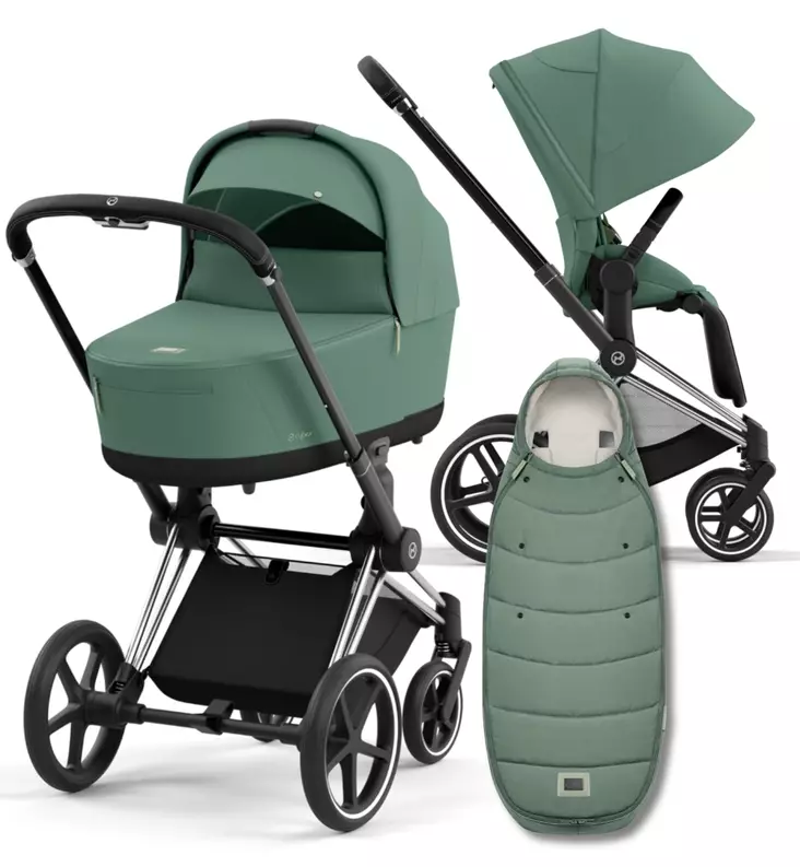 Cybex Priam 4 Lastenvaunujen Starttipaketti Platinum lämpöpussilla green wauva - Yhdistelmävaunut - 521002325-PLGL - 1