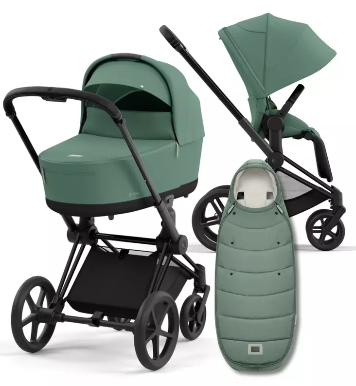 Cybex Priam 4 Lastenvaunujen Starttipaketti Platinum lämpöpussilla green wauva - Yhdistelmävaunut - 521002331-PLGL - 1