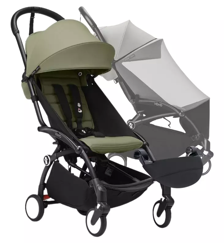Stokke YOYO³ Matkarattaiden Starttipaketti jalkatuella ja hyönteissuojalla olive wauva - Matkarattaat - 646002-KPOL - 1