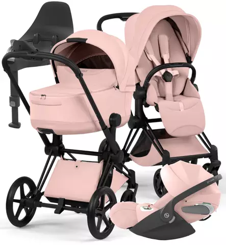 Cybex Priam Style Lastenvaunujen Starttipaketti Cloud T turvakaukalolla ja jalustalla matt black peach pink wauva - Yhdistelmävaunut - 526000211SPYPP - 1