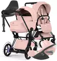 Cybex ePriam Style Sähköavusteiset Lastenvaunut Starttipaketti Cloud T turvakaukalolla ja jalustalla matt black peach pink wauva - Yhdistelmävaunut - 526000243SPYPP - 1