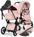 Cybex Priam Style Lastenvaunujen Starttipaketti Cloud T turvakaukalolla ja jalustalla matt black peach pink wauva - Yhdistelmävaunut - 526000211SPYPP - 1
