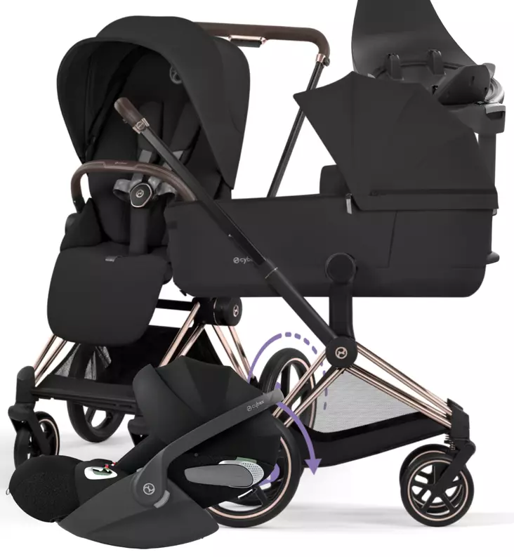 Cybex ePriam Comfort Sähköavusteiset Lastenvaunut Starttipaketti Cloud T turvakaukalolla ja jalustalla rose gold sepia black wauva - Yhdistelmävaunut - 526000041SP - 1
