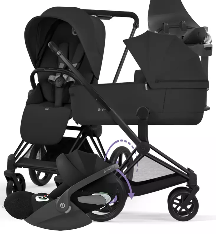 Cybex ePriam Comfort Sähköavusteiset Lastenvaunut Starttipaketti Cloud T turvakaukalolla ja jalustalla matt black sepia black wauva - Yhdistelmävaunut - 526000053SP - 1