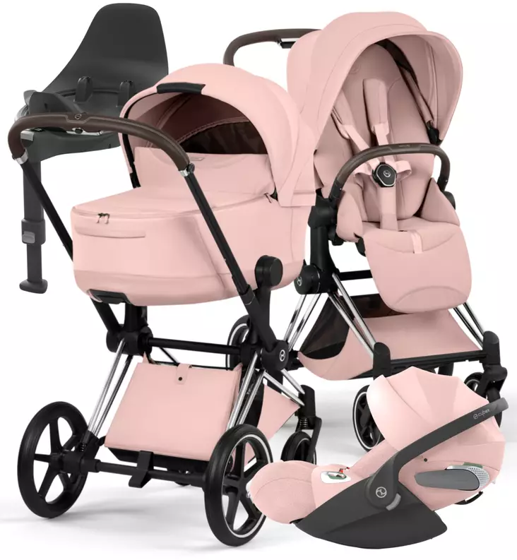 Cybex Priam Style Lastenvaunujen Starttipaketti Cloud T turvakaukalolla ja jalustalla chrome brown peach pink wauva - Yhdistelmävaunut - 526000201SPYPP - 1