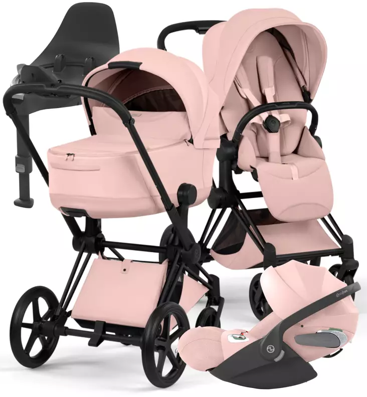 Cybex Priam Style Lastenvaunujen Starttipaketti Cloud T turvakaukalolla ja jalustalla matt black peach pink wauva - Yhdistelmävaunut - 526000211SPYPP - 1