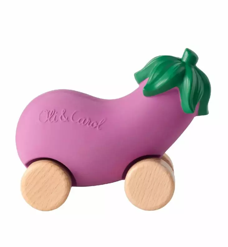 Oli&Carol leikkiauto munakoiso ekologinen leluauto wauva - Vaunu- ja aktiviteettilelut vauvoille - L-EGGPLANT-CAR - 1