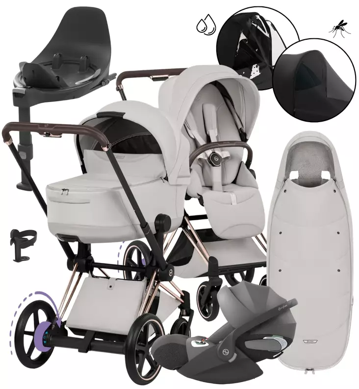Cybex ePriam Style Lastenvaunujen All-in-One Starttipaketti city grey rose gold wauva - Yhdistelmävaunut - 526000255PALLCITY - 1